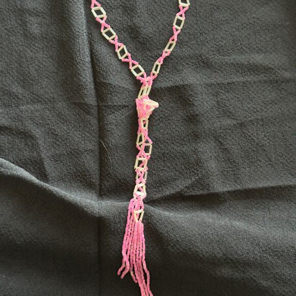 Vintage Jewelry - Antique Flapper Beaded Necklace – Pink & Clear Glass Sautoir with Tassel